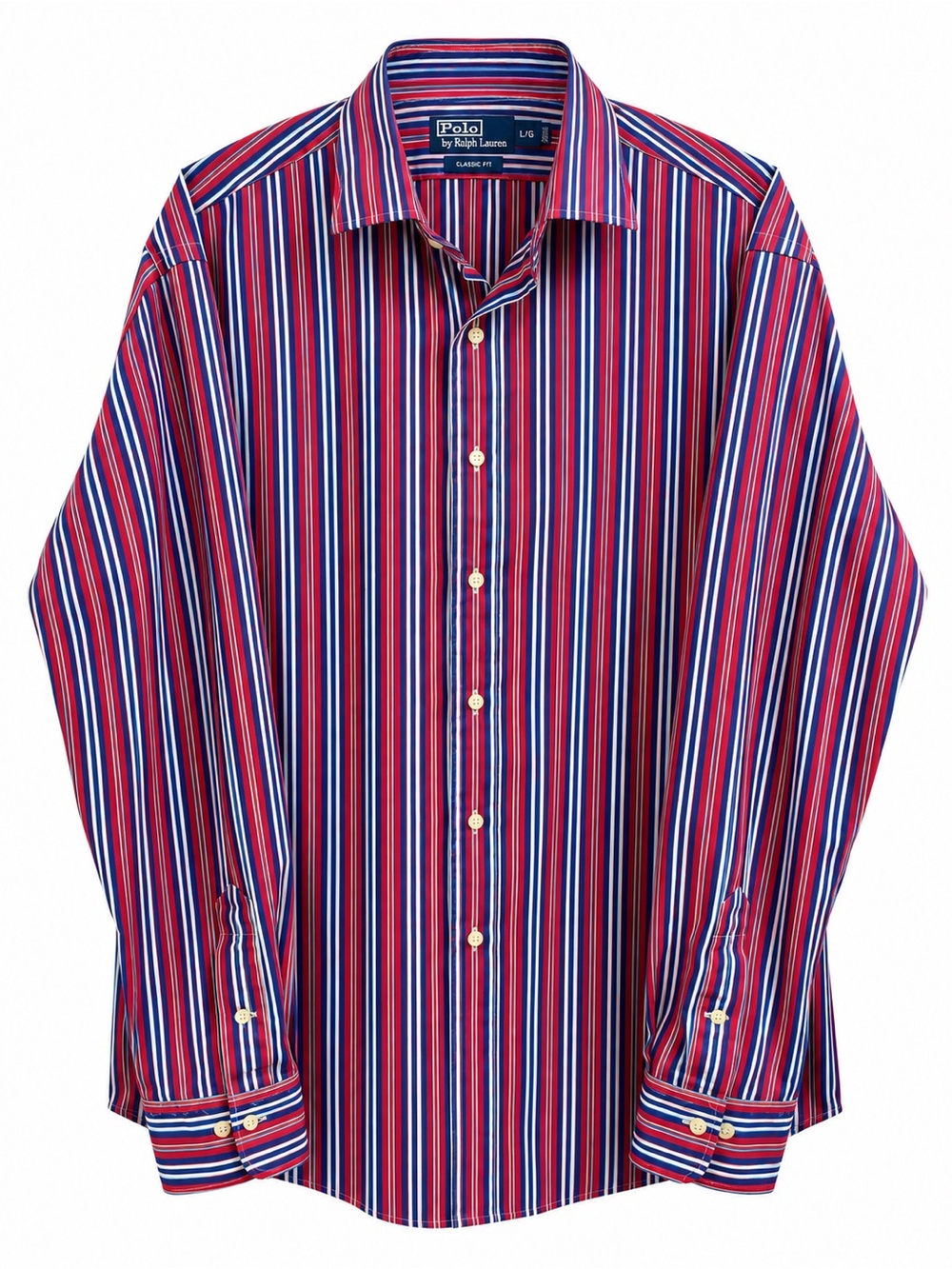 Polo Ralph Lauren Regent Classic Fit Shirt Men 18 XXL Red Blue Stripe 100% Cotto
